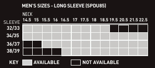 Mens sizing chart