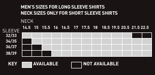 Mens sizing chart